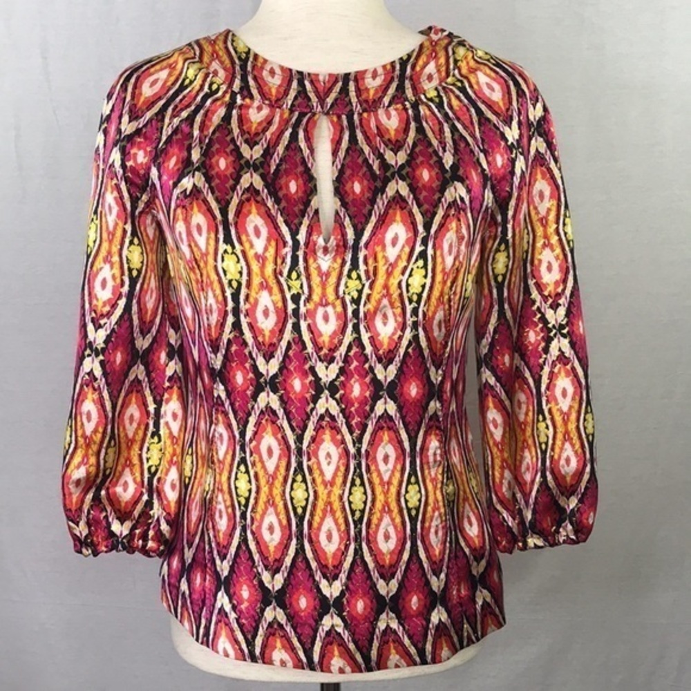 TORY BURCH Lisa Ikat Silk Voile Tunic Blouse sz 2 - Picture 1 of 12